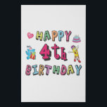 Happy 4th Birthday 4 year b-day wishes Faux Canvas Print<br><div class="desc">Happy 4th Birthday. Funny and cute Birthday design with lovely teddy bear holding a gift and a funny pencil writing the birthday wishes. A perfect match for clothing,  shirts and accessories.</div>