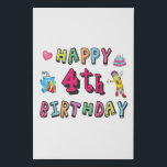 Happy 4th Birthday 4 year b-day wishes Faux Canvas Print<br><div class="desc">Happy 4th Birthday. Funny and cute Birthday design with lovely teddy bear holding a gift and a funny pencil writing the birthday wishes. A perfect match for clothing,  shirts and accessories.</div>
