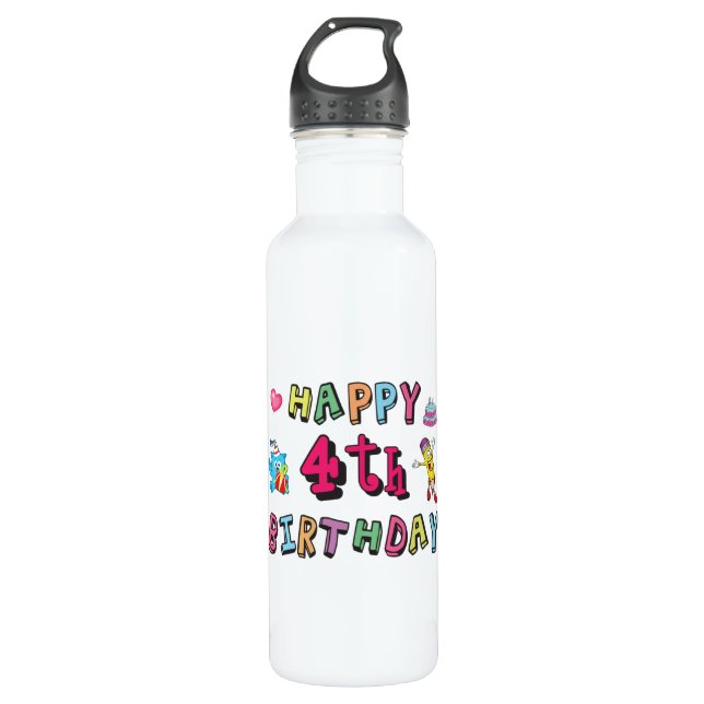 Happy 4th Birthday 4 year b-day wishes Stainless Steel Water Bottle (Front)