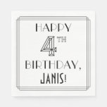 [ Thumbnail: Happy 4th Birthday; Art Deco Style; Custom Name Napkins ]