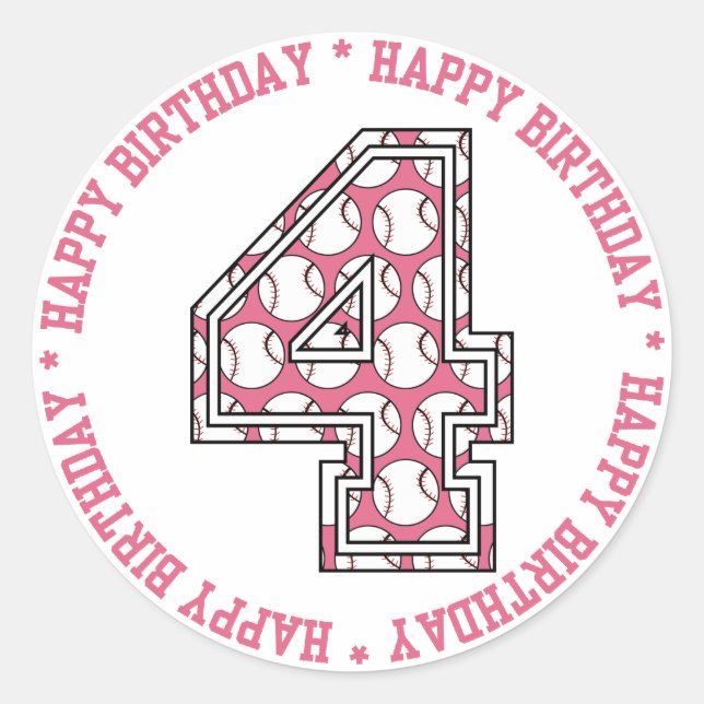 Happy 4th Birthday Baseball Number Classic Round Sticker (Front)