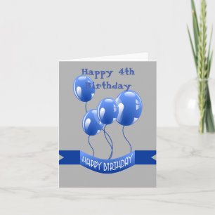 Happy 4th Birthday Blue Balloons Card