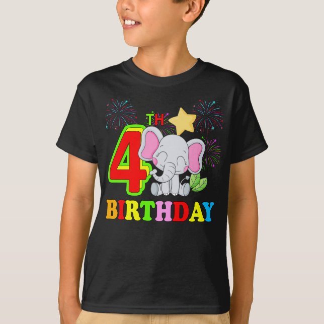 Happy 4th Birthday Boy Baby Elephant Kid - Four  T-Shirt (Front)