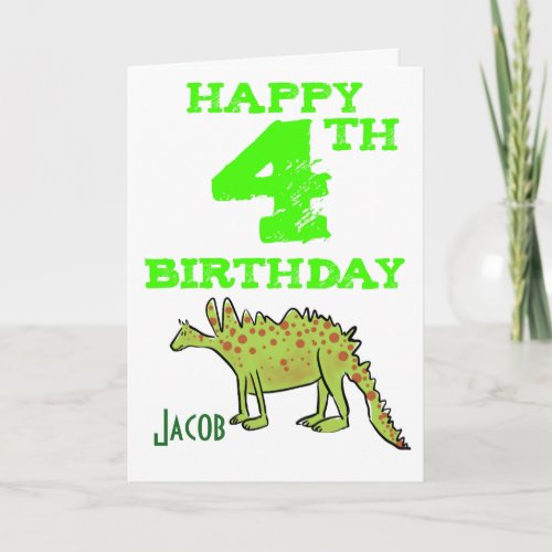 Happy 4th birthday cartoon dinosaur _ boys card