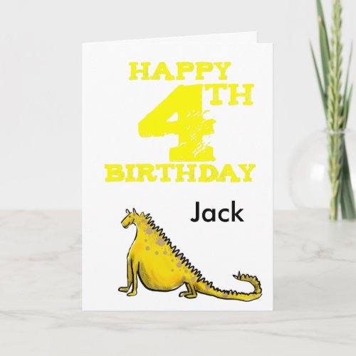 Happy 4th birthday cartoon dinosaur _ boys card