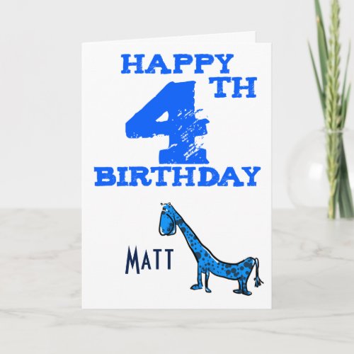 Happy 4th birthday cartoon dinosaur _ boys card