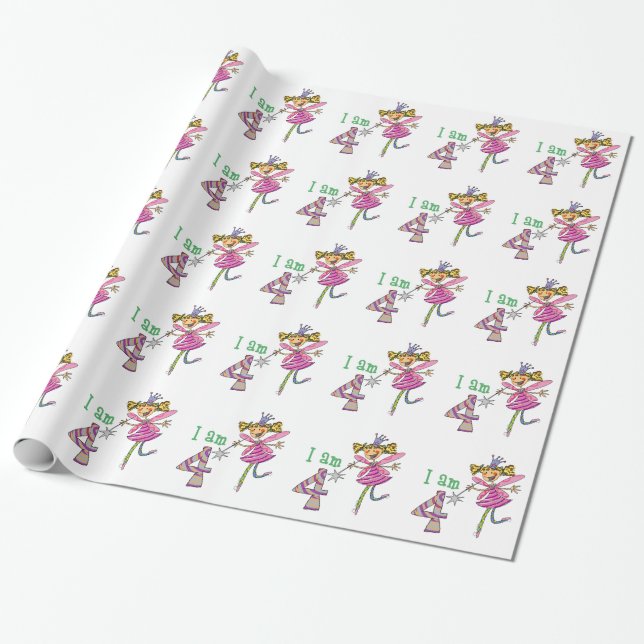 Happy 4th birthday girl (pink princess fairy) wrapping paper (Unrolled)