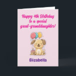 Happy 4th Birthday Great-Granddaughter, Cute Puppy Card<br><div class="desc">Happy 4th Birthday card for great-granddaughter with adorable puppy, cake and balloons. Fully customizable message inside, personalize with your great-grand-daughter's name and change text as you wish / add more. Delete inside text to write by hand. Instant download possible. Happy fourth birthday to a special great-granddaughter! Designed and texted by...</div>