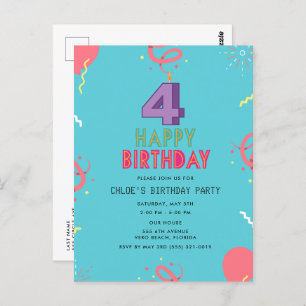 Happy 4th Birthday Kids Party Postcard