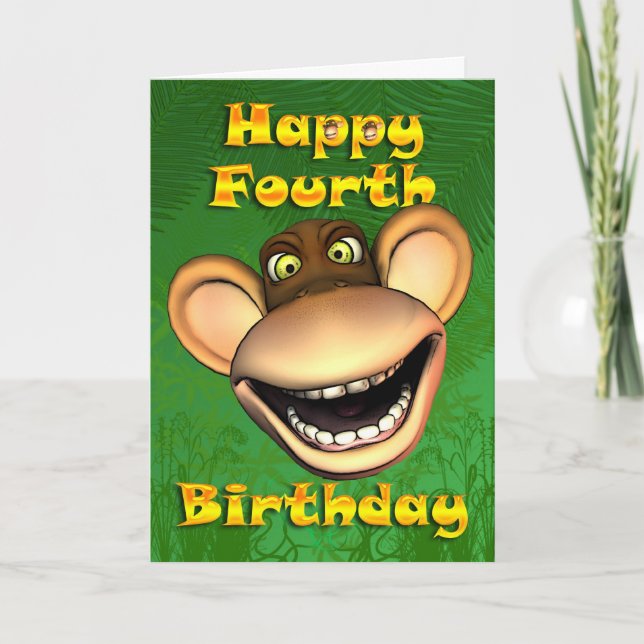 Happy 4th Birthday Monkey Banana Card (Front)