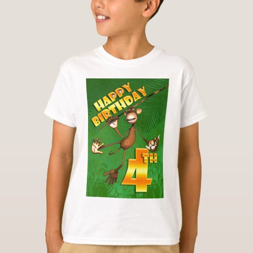 Happy 4th Birthday Monkey Banana T_Shirt