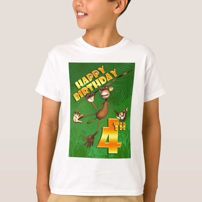 Happy 4th Birthday Monkey Banana T-Shirt (Front)