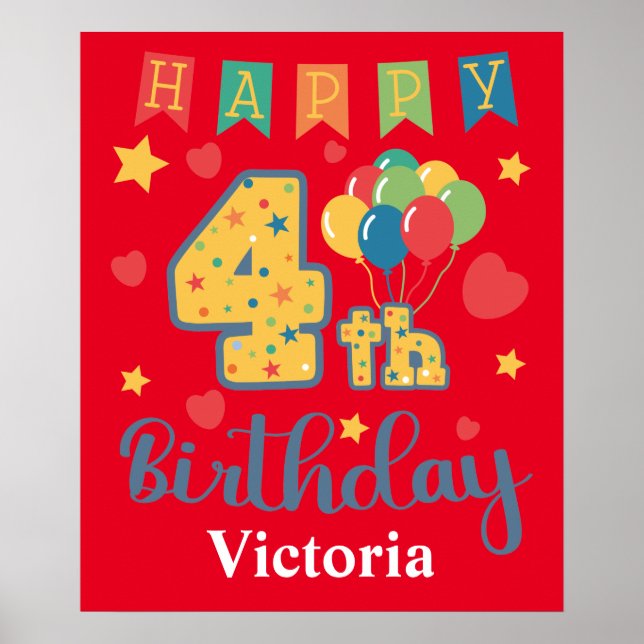 Happy 4th Birthday Poster (Front)
