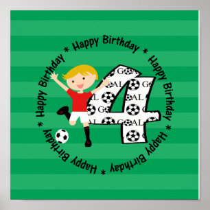 Happy 4th Birthday Round Soccer Goal Coaster Poste Poster
