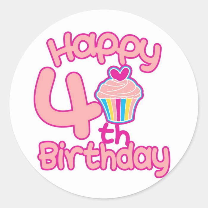 Happy 4th Birthday Round Stickers