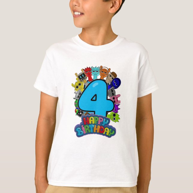 Happy 4th Birthday Sprunki - Simon Oren Funbot T-Shirt (Front)