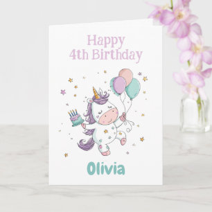 Happy 4th Birthday, Unicorn, Personalized Card