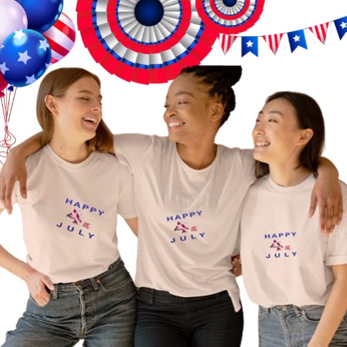 Happy 4th July Blue And Red Girls T_Shirt