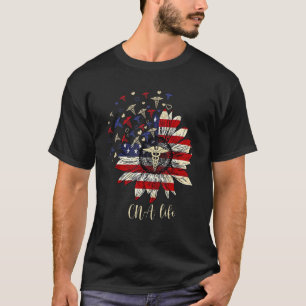 Happy 4th July Cna Life Nurse Crew Sunflower Ameri T-Shirt