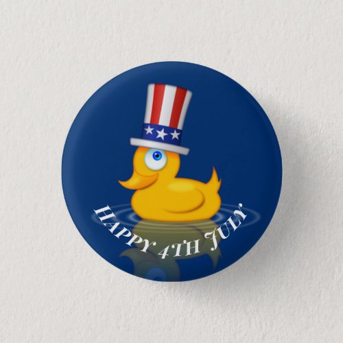Happy 4th July Cute Patriotic Rubbber Duck Button