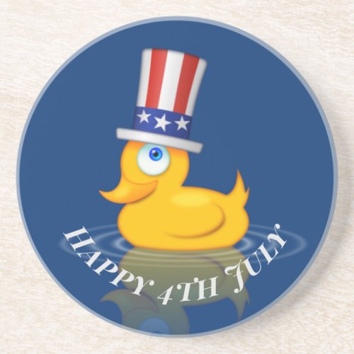 Happy 4th July Cute Patriotic Rubbber Duck Coaster