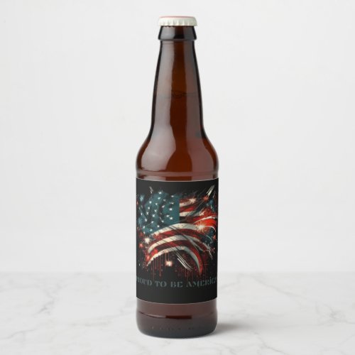 Happy 4th July fireworks proud to be american Beer Bottle Label