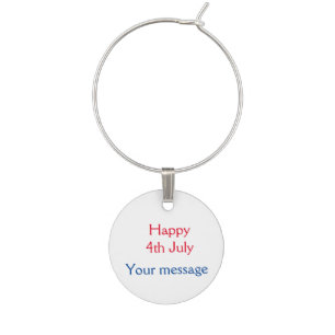 Happy 4th July independence day add name text Wine Charm
