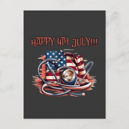 Happy 4th July medical stethoscope Invitation Postcard