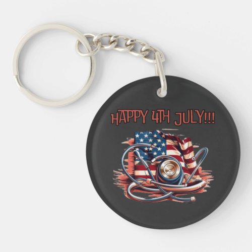 Happy 4th July medical stethoscope Keychain