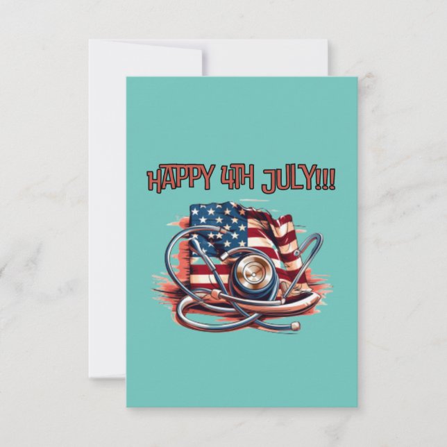 Happy 4th July, medical, stethoscope RSVP Card (Front)