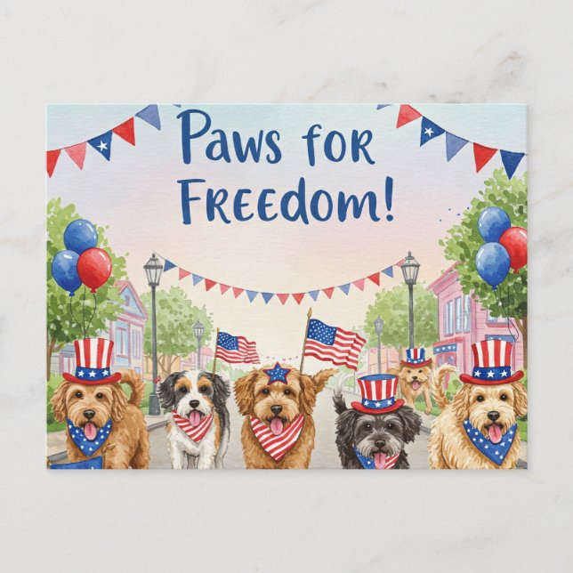 Happy 4th July paws for freedom Postcard (Front)