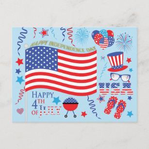 Happy 4th July Stars and Stripes Graphics/blue Postcard