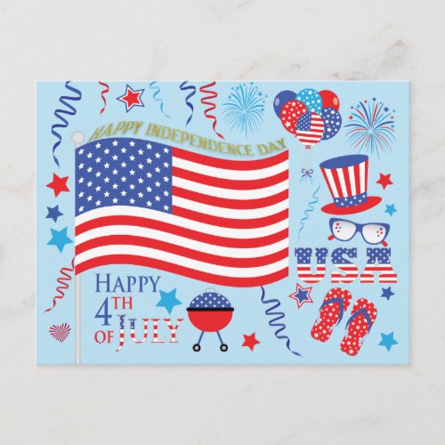 Happy 4th July Stars and Stripes Graphicsblue Postcard