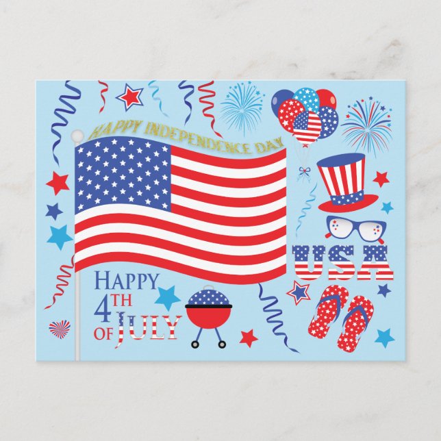 Happy 4th July Stars and Stripes Graphics/blue Postcard (Front)