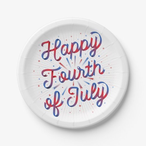 Happy 4th of July  7 Paper Plates RedBlue