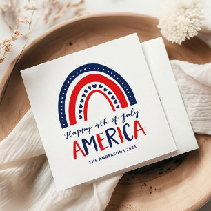 Happy 4th of July America Red White Blue Rainbow Napkins