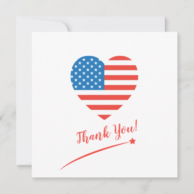 Happy 4th of July America USA Flag Heart Patriotic Thank You Card (Front)
