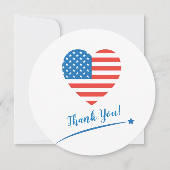 Happy 4th of July America USA Flag Heart Patriotic Thank You Card (Front)