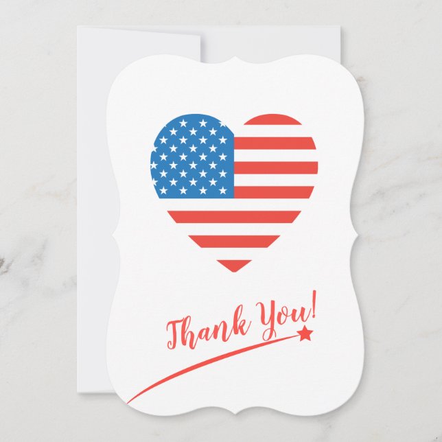Happy 4th of July America USA Flag Heart Patriotic Thank You Card (Front)