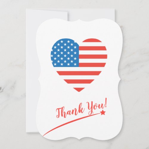 Happy 4th of July America USA Flag Heart Patriotic Thank You Card