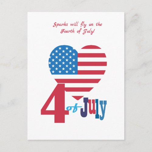 Happy 4th of July America USA Flag Patriotic Heart Postcard
