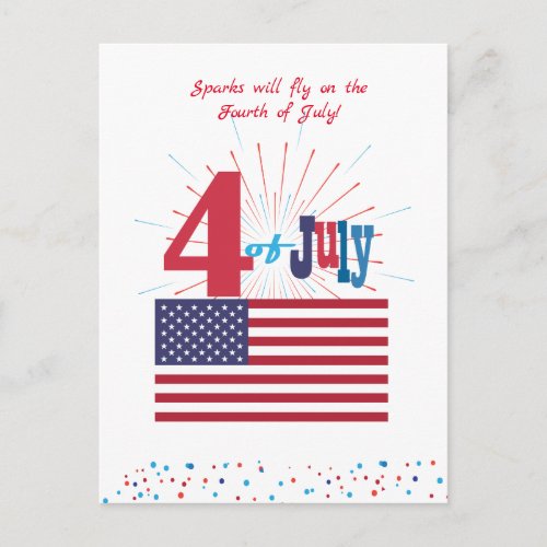 Happy 4th of July America USA Flag Patriotic Heart Postcard