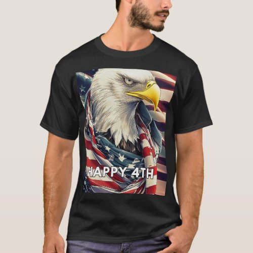 Happy 4th of july american flag bald eagle T_Shirt