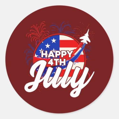Happy 4th Of July American Flag Fireworks Classic Round Sticker