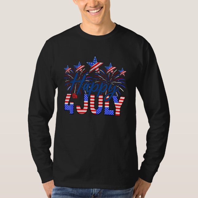 Happy 4th Of July American Flag  Fireworks Patriot T-Shirt (Front)
