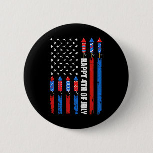 Happy 4th Of July American Flag Fireworks Patrioti Button