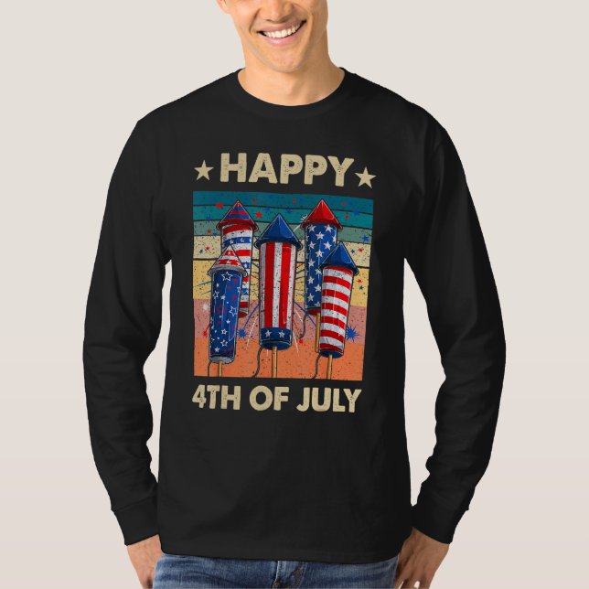 Happy 4th Of July American Flag Fireworks Patrioti T-Shirt (Front)