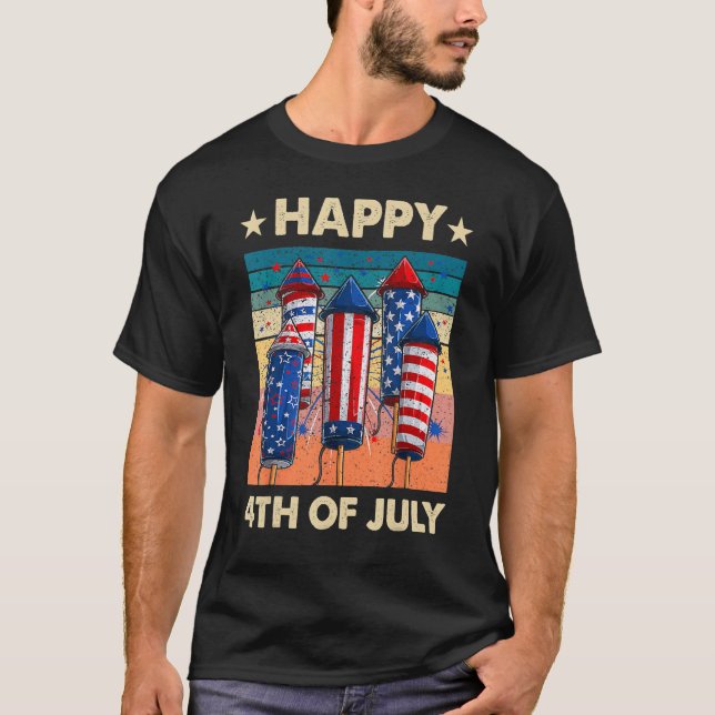 Happy 4th Of July American Flag Fireworks Patrioti T-Shirt (Front)