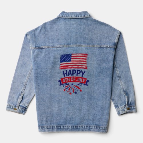 Happy 4th of July American Flag Gift  Denim Jacket