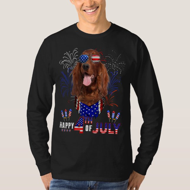 Happy 4th Of July American Flag Irish Setter Sungl T-Shirt (Front)